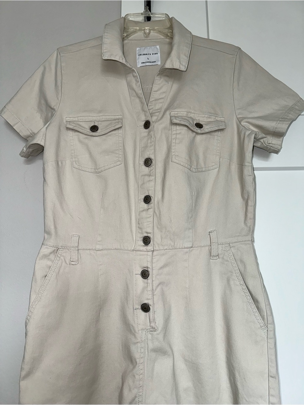 Celebrity Pink Short-Sleeve Utility Jumpsuit in Light Beige size L - Picture 3 of 10